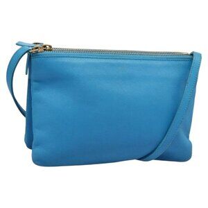 CELINE Trio Small Shoulder Bag Leather Blue Gold Auth BD931